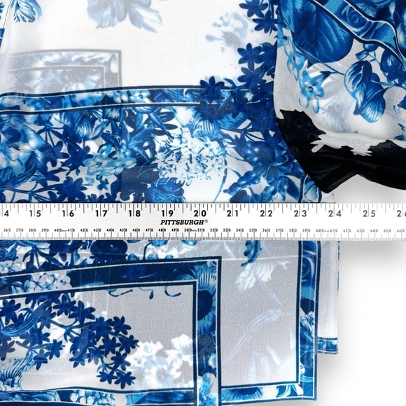 Chicos Travelers L/XL Blue Patchwork Fringe Duster Open Kimono Swim Cover Floral - Picture 6 of 11